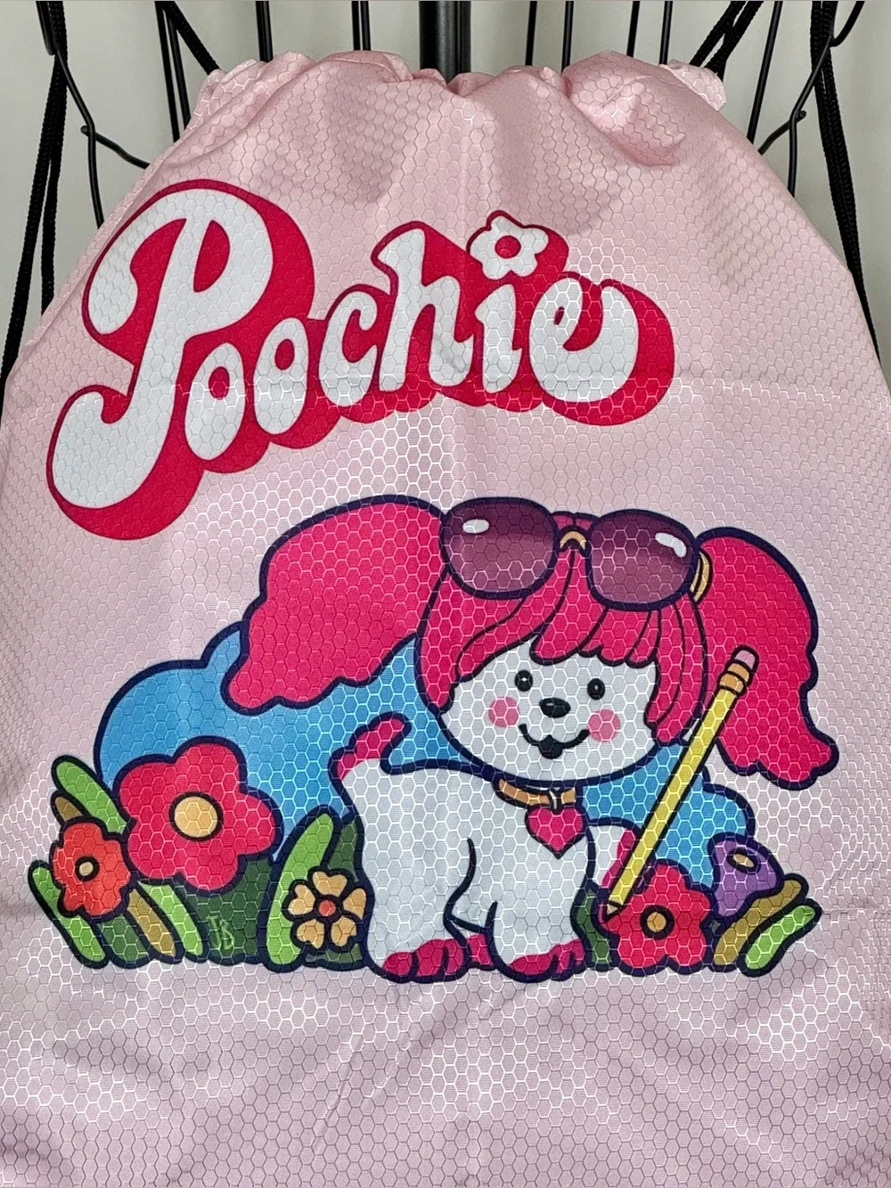 New Poochie Dog Retro 80s Style Backpack Purse Bag w/ Pink Heart Charm 18.5”x16”